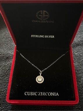 Macy's Sterling Silver Cubic Zirconia Double Halo Pendant Necklace - Silver